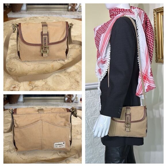 Fossil Canvas & Leather Mini Safari Bag - Picture 1 of 11